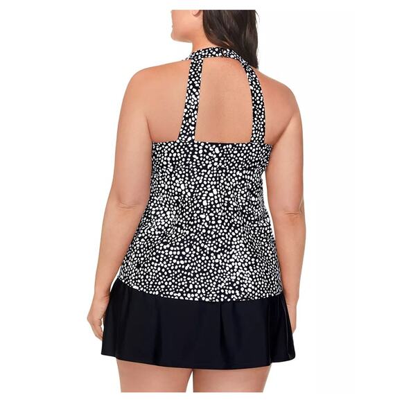 Island Escape Women Black Dot Printed H-Back Swim Tankini Top Plus Size 18W - Picture 2 of 2
